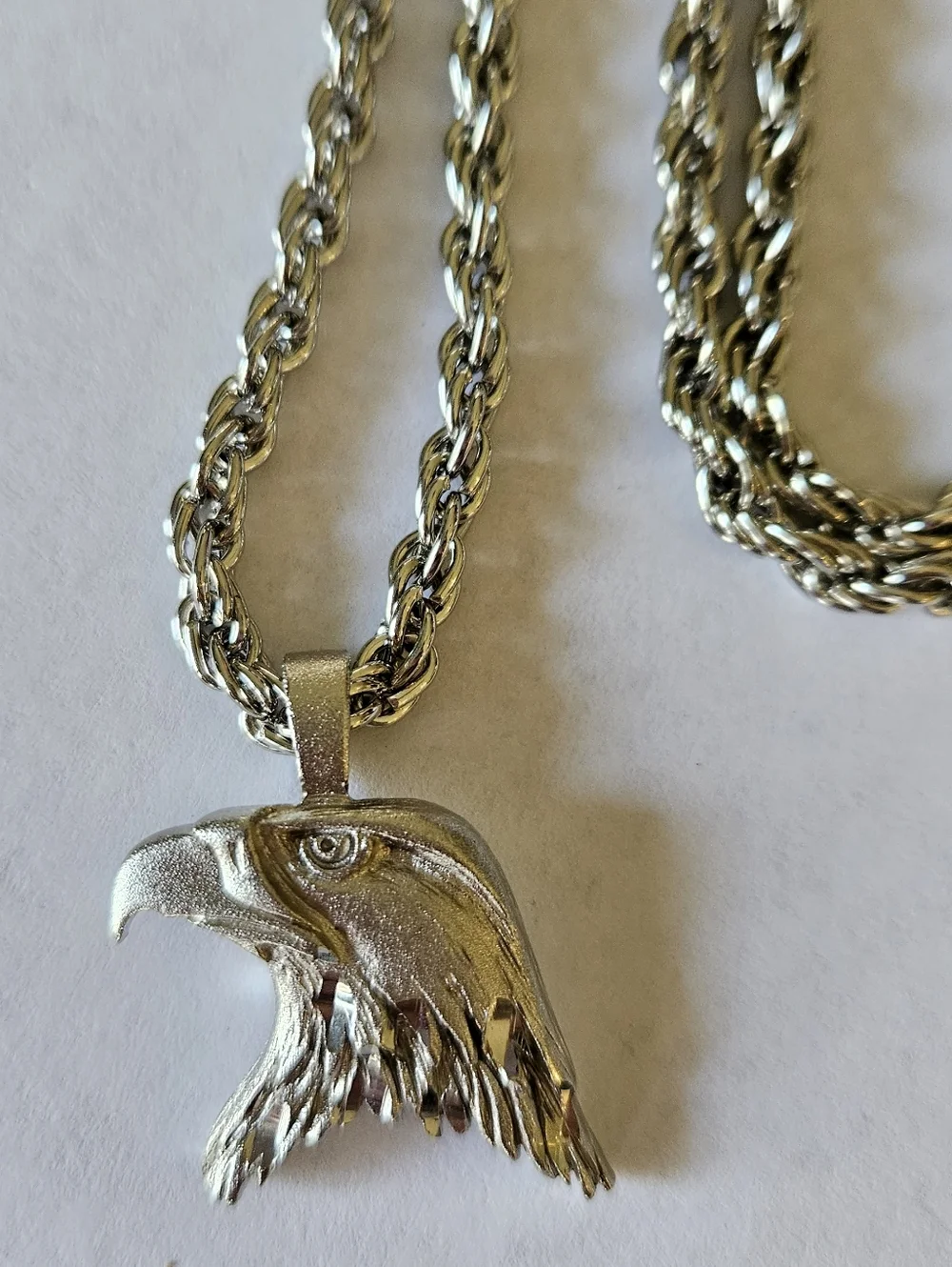 TM Bald Eagle Head Pendant Necklace  Bird of Prey Silver Pewter Tone Signed
